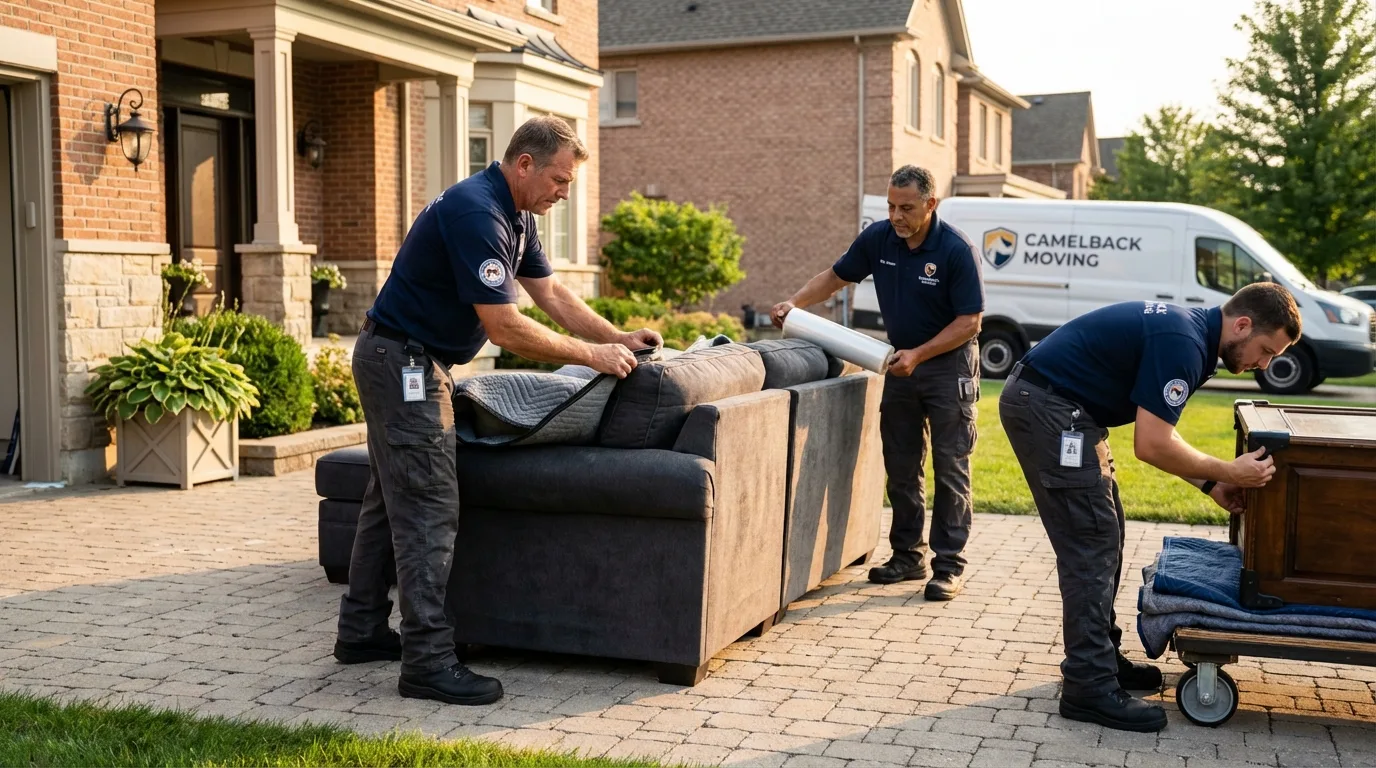 Large estate moving crew wrapping furniture in Athens, TX